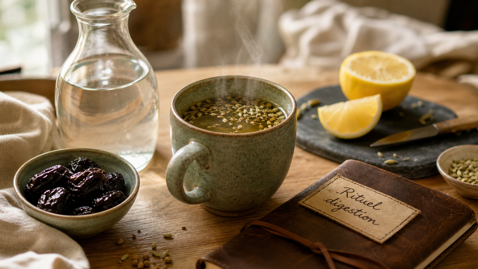 Remede de grand mere pour nettoyer l estomac : tisane fenouil-camomille et citron, rituel digestion