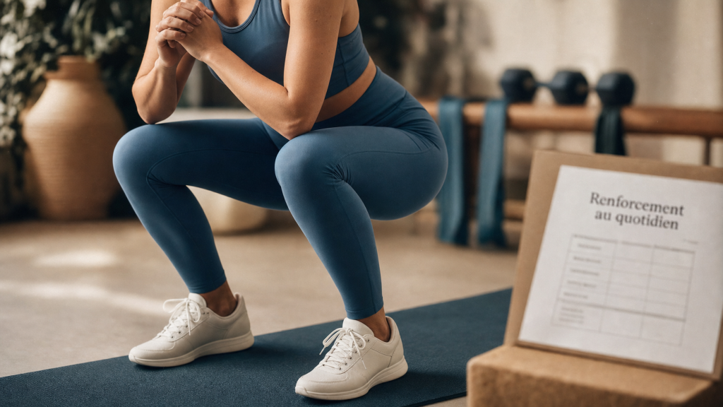Séance de renforcement musculaire : squats contrôlés, prévention blessures