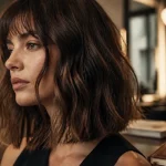 Coupes carre frange micro : effet sur le visage avec carré long wavy