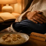 Crampe estomac que faire : main sur abdomen, bouillotte tiède, eau et riz banane