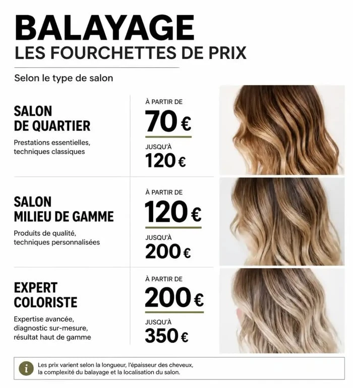 Infographie des prix de balayage selon le type de salon