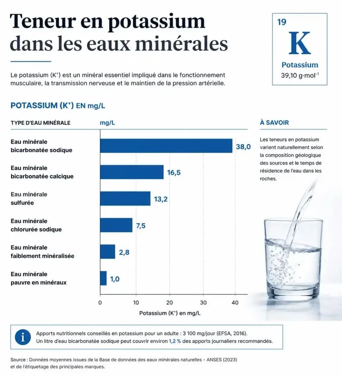 Infographie sur la teneur en potassium des eaux minérales pour aider à faire baisser le potassium