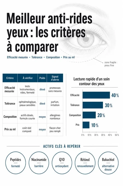 meilleur anti-rides yeux 60 Millions de Consommateurs : critères de comparaison d’un soin contour des yeux