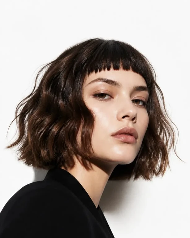 Coupes carre frange : carré wavy avec micro-frange au style affirmé