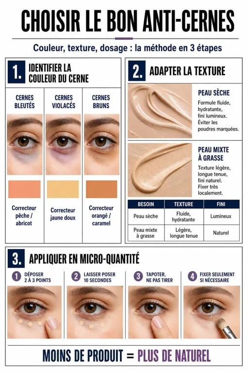 Comparatif meilleur anti cernes selon le type de cerne, la texture et l’application