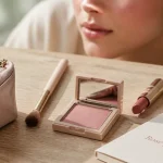Maquillage mariage rose poudré : teint glow, blush rose et lèvres bois de rose
