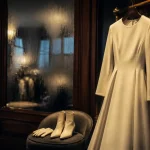 Mariage hiver robe manches longues en crêpe ivoire, gants et bottines