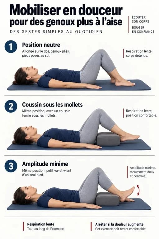 Soulager une cruralgie en 60 secondes avec une position de décharge et les genoux pliés
