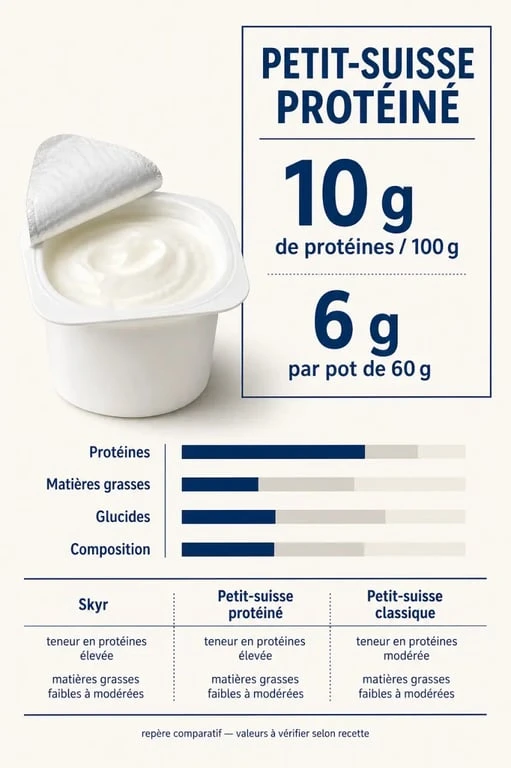 Protéine petit-suisse : visualisation comparative des protéines, matières grasses et glucides