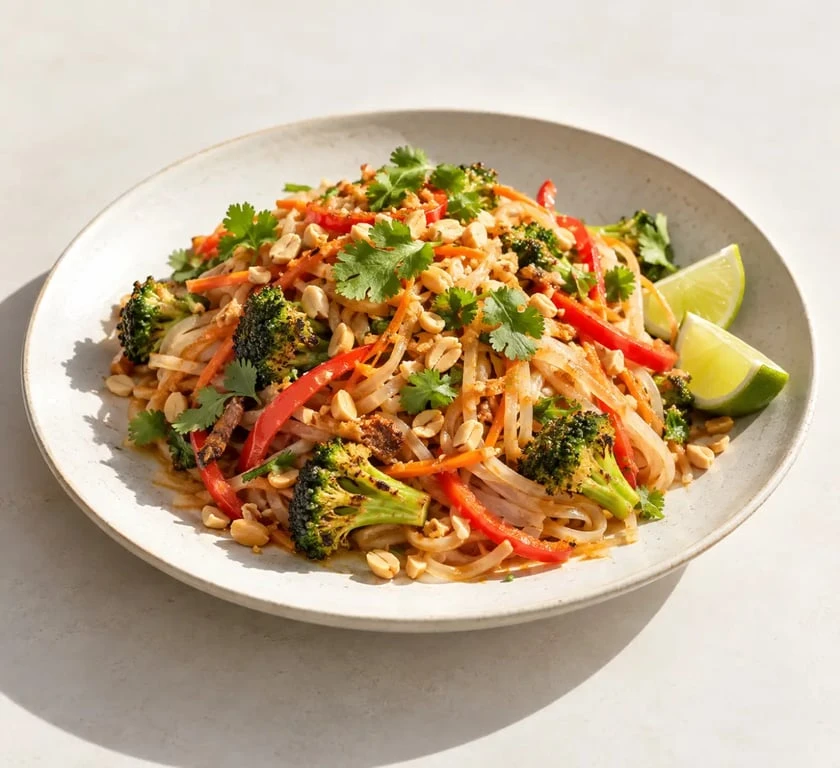 Recette vegan et sans gluten : pad thaï aux nouilles de riz et légumes croquants