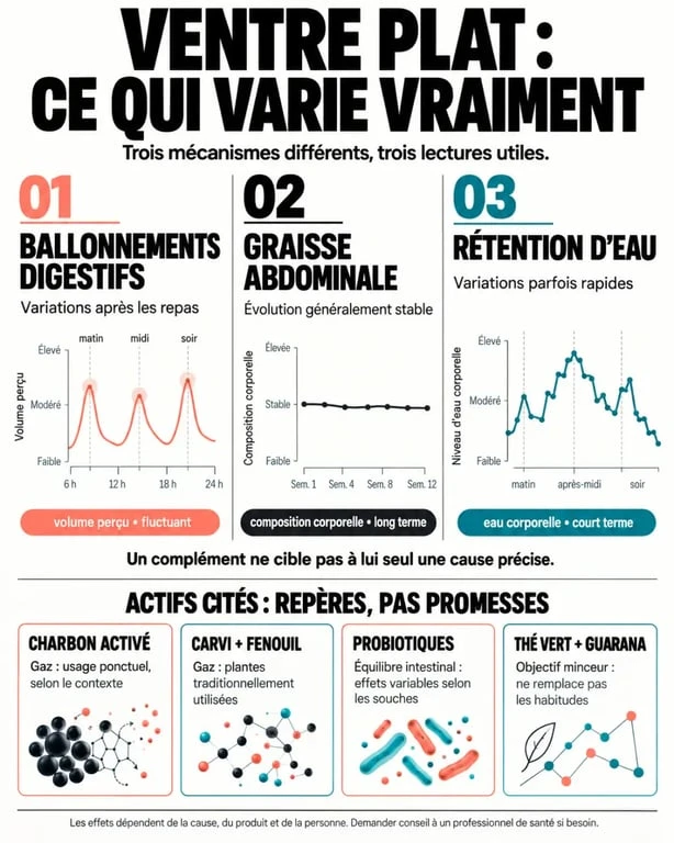 Complément alimentaire ventre plat : distinguer ballonnements, graisse abdominale et rétention d’eau