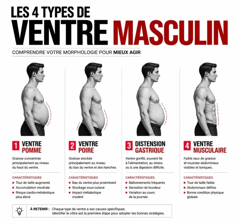 Infographie des différents types de ventre chez l'homme