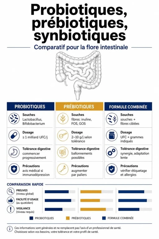 Complément alimentaire flore intestinale : comparaison des probiotiques, prébiotiques et critères de choix