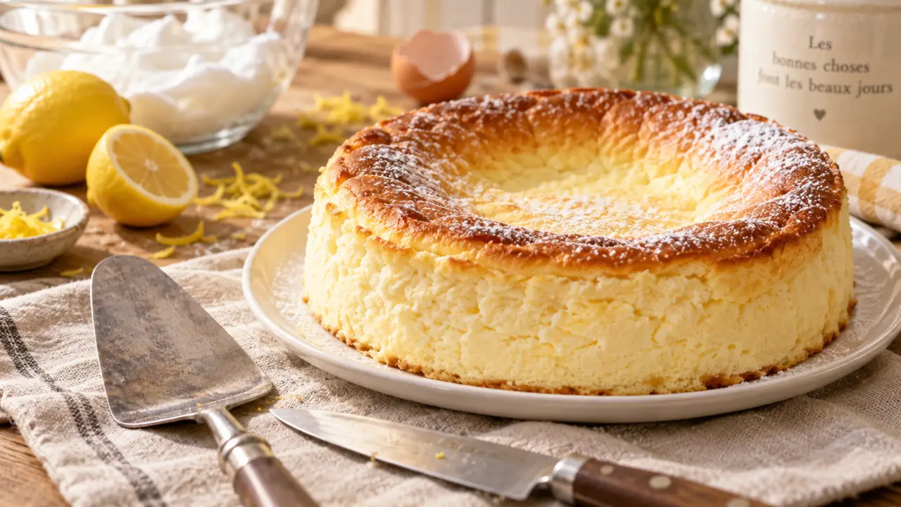 Gâteau fromage blanc affaissé, juste démoulé