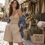 mode ete 2025 femme : bermuda en lin et crochet, look frais