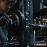 Musculation débutant programme full body : débutant règle une barre guidée en salle