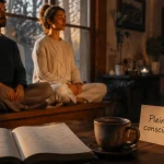 Pleine conscience exercices pour calmer le stress et revenir au présent, respiration consciente.