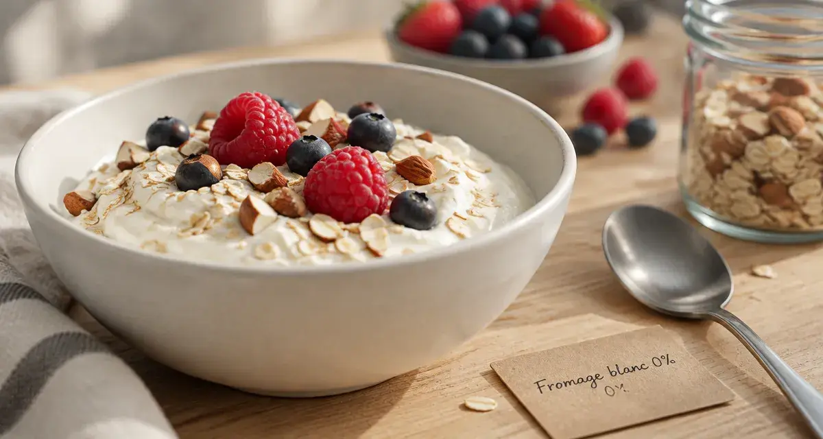 Fromage blanc 0 % avec fruits rouges et flocons d’avoine