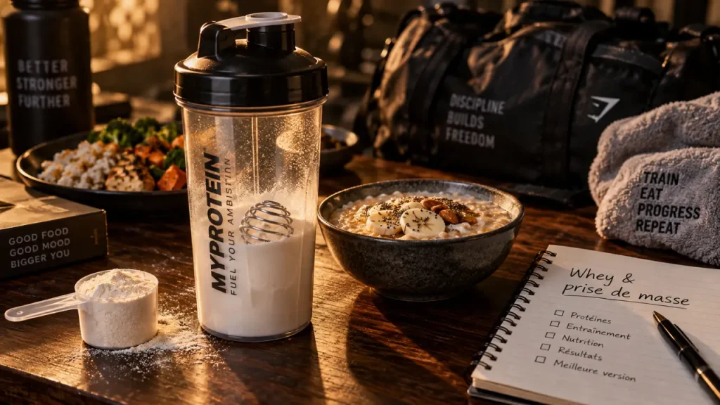 Whey protéine et prise de masse : le shaker complète les protéines, pas les calories